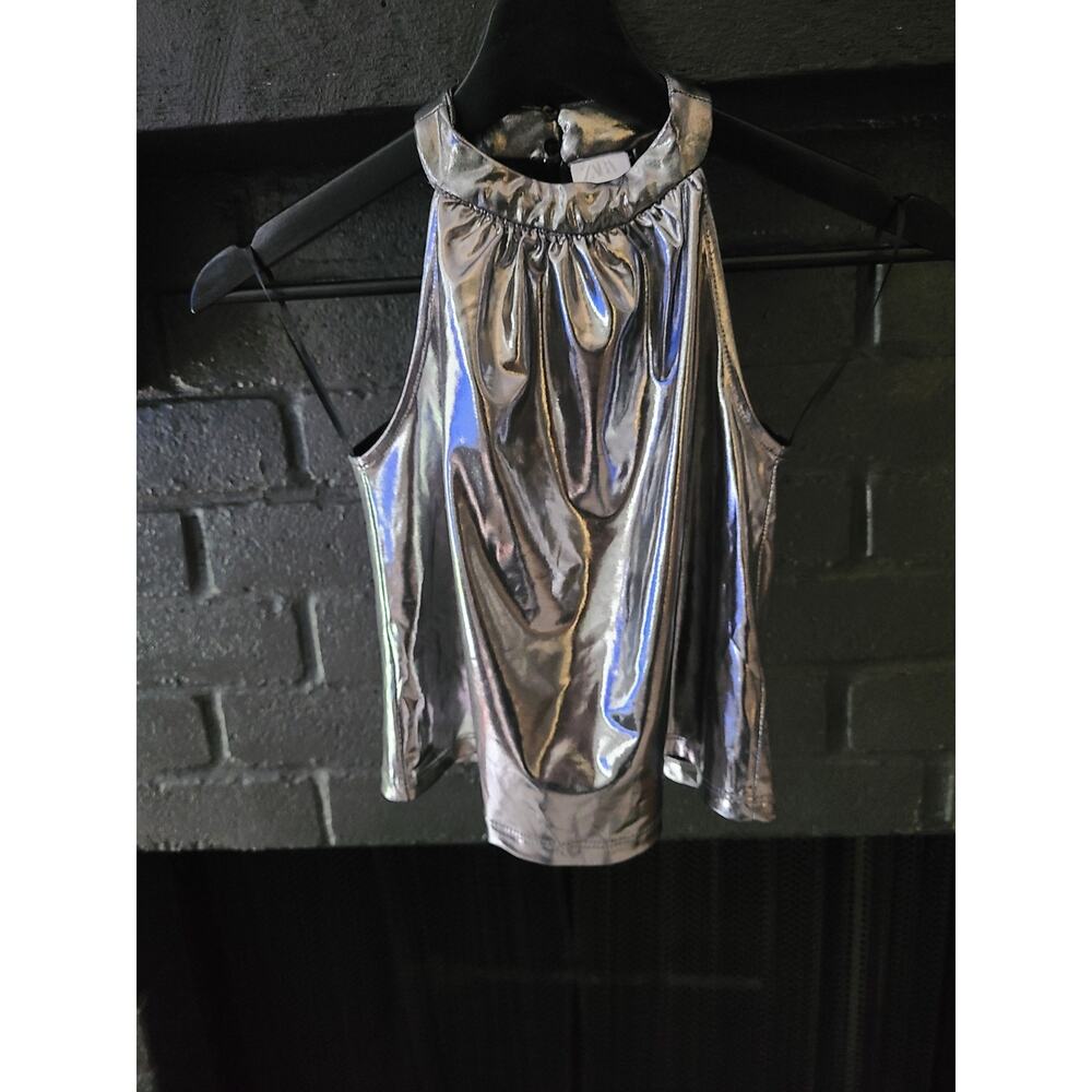 ZARA Silver Metallic Halter Neck Tank Top Size 8-9 NWT